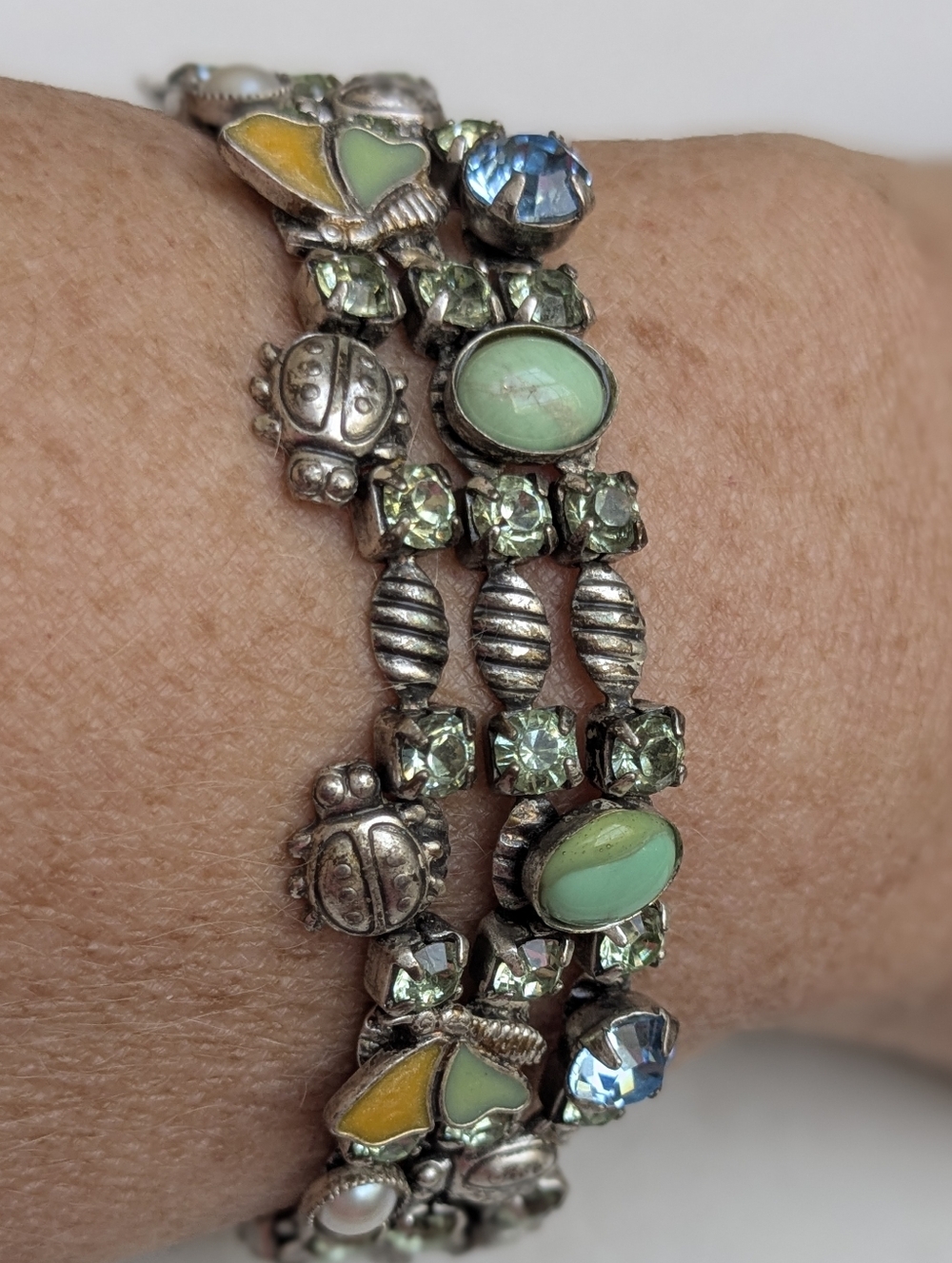 Vintage Mary DeMarco Figural Bracelet – Rhinestones, Enamel & Bugs – 1950s/60s